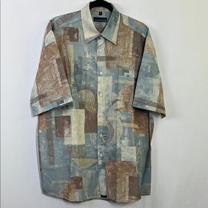 Jupiter Blue and Brown Casual Button Down Shirt 80s abstract print